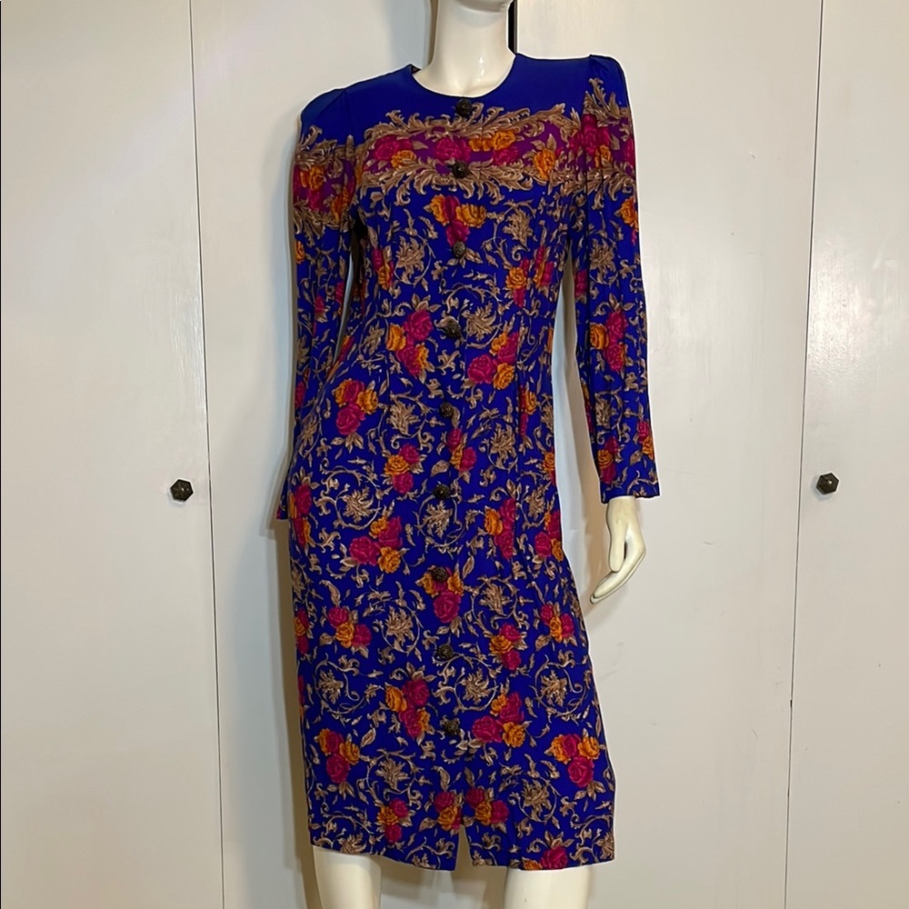 Vintage Melissa Midi Dress Long Sleeve Button Front Made in USA